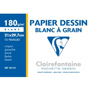 Pochette papier  dessin Clairefontaine - 21 x 29.7 - 180 gr - 12 Feuilles Blanches