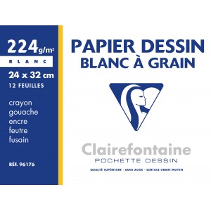 Pochette papier  dessin Clairefontaine - 24 x 32 - 224 gr - 12 Feuilles Blanches
