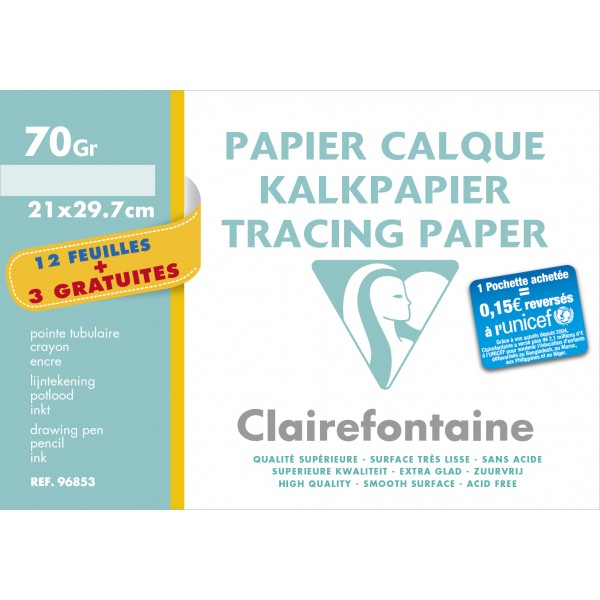 Papier Calque pochette 12+3F A4 70g. - Clairefontaine