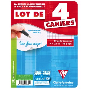 Cahier Clairefontaine 17 x 22- 96 pages - Seyes - 90 gr - Lot de 4