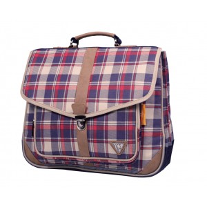 Cartable Clairefontaine 38 x 32 x 15 cm - en toile carreaux - Bleu/Rouge