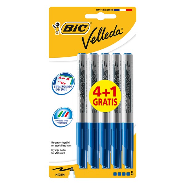 Feutre velleda bleu Bic effaçable pour ardoise ou tableau blanc