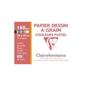 Pochette papier dessin Clairefontaine 24x32-160 gr -12 feuilles - Couleur pastel